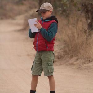Kellen doing his first tracking evaluation at Djuma, 2014